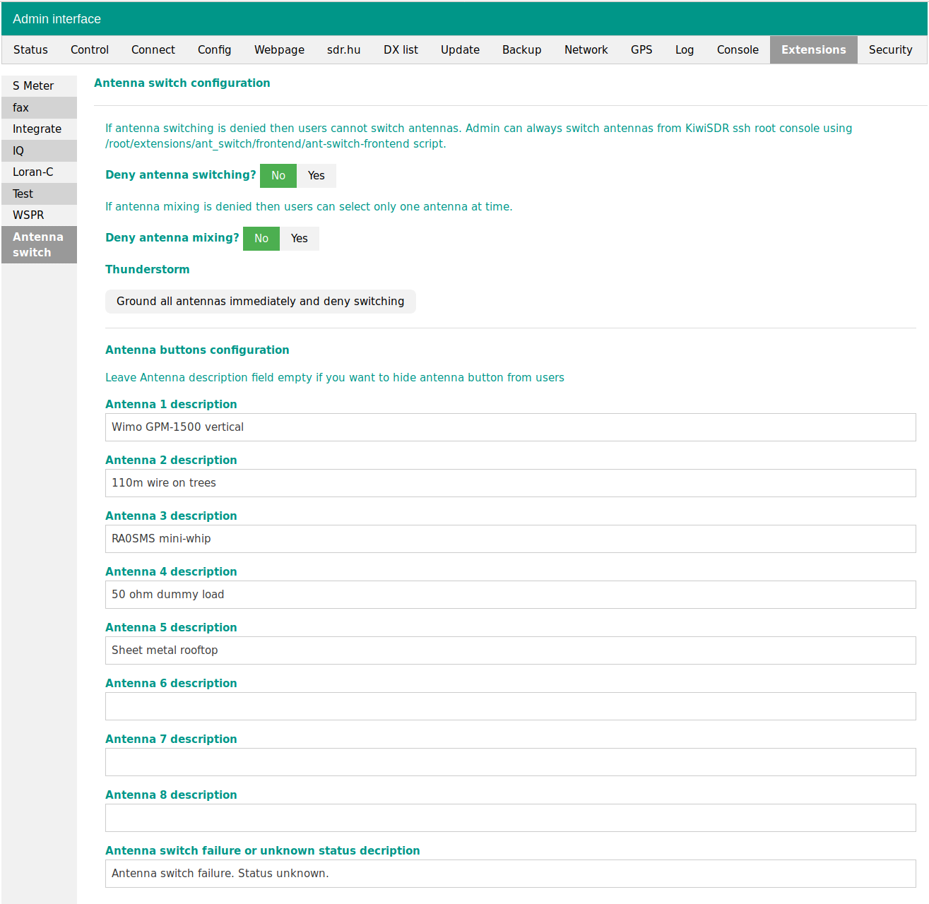 ant switch extenstion admin interface